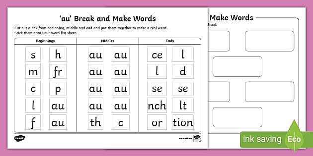 Words With #39 au #39 In Them Break and Make Worksheet Twinkl