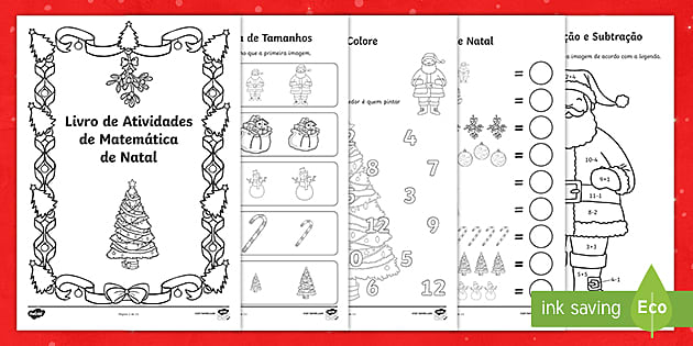 Atividades com Numerais de 1 a 5 – Pinte desenhos de Natal