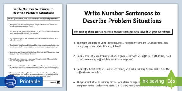 problem solving number sentences worksheets