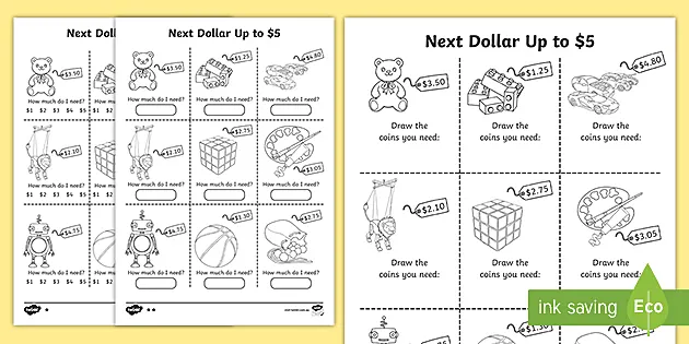 Dollar Up Worksheet, Grocery Items Under $10