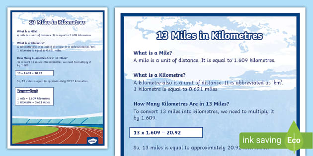 13-miles-in-kilometres-display-poster-professor-feito