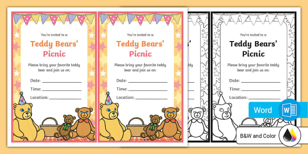 Editable Teddy Bears' Picnic Invitations (teacher made)