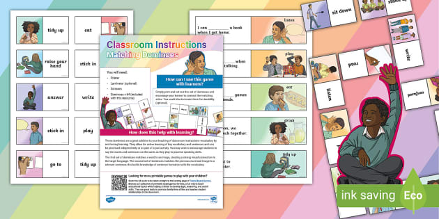 Classroom Instructions Matching Dominoes Game for Learners of EAL