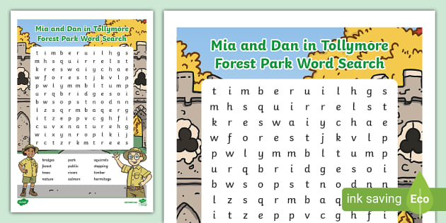 Mia and Dan in Tollymore Forest Park Word Search - Twinkl