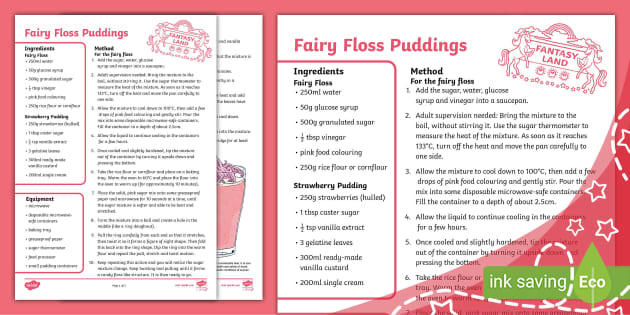 Tordenvejr forhåndsvisning Revival Fairy Floss Puddings Recipe (teacher made) - Twinkl
