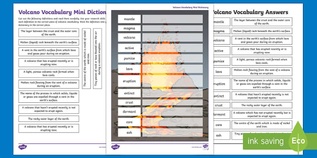 Hills and Volcano definition worksheet