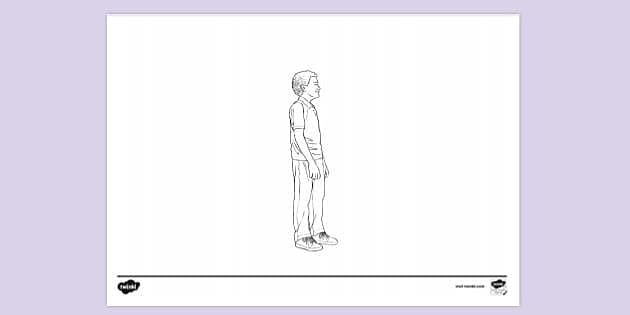 Boy Standing Side View, KS1 Colouring Sheets