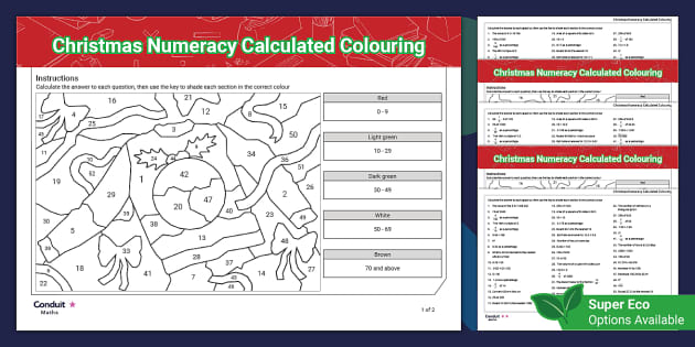Christmas Numeracy Differentiated Calculated Colouring