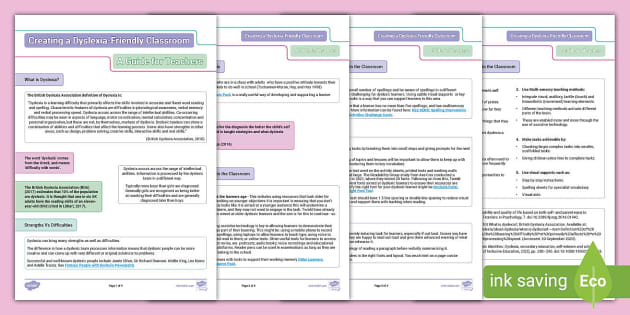 Dyslexia Friendly Classrooms Adult Guidance (Teacher-Made)