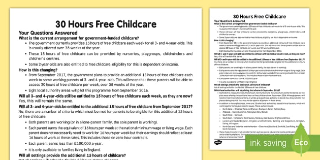 EYFS 30 Hours Free Childcare Government Scheme - Information Leaflet For