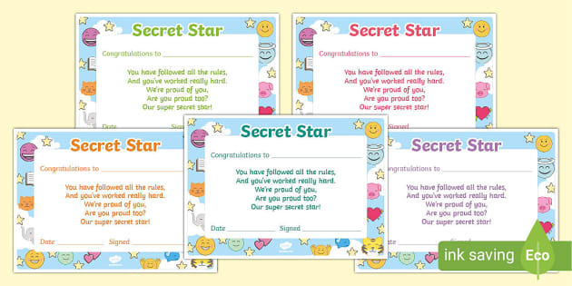 Secret Star Pupil Reward Certificate (teacher made) Twinkl
