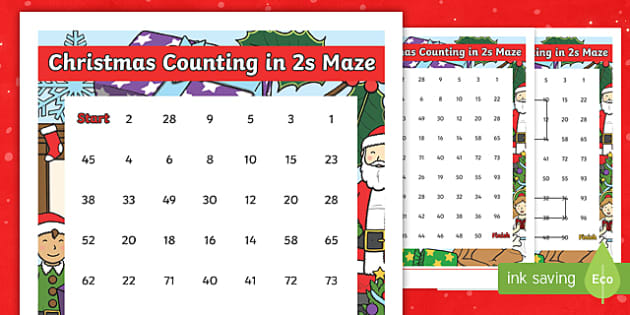 Christmas Counting In 2s Maze Activity (teacher Made)