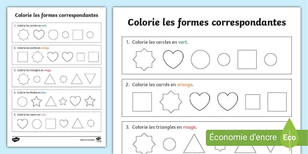 Colorie les formes correspondantes (teacher made) - Twinkl