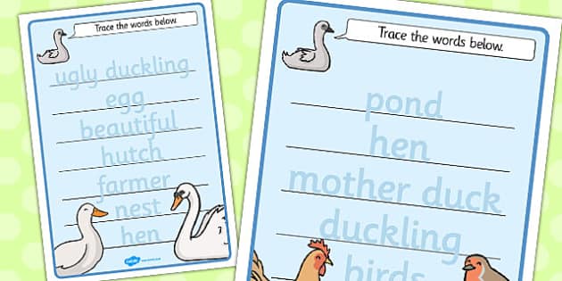 Ugly Duckling Trace the Words Worksheets (teacher made)