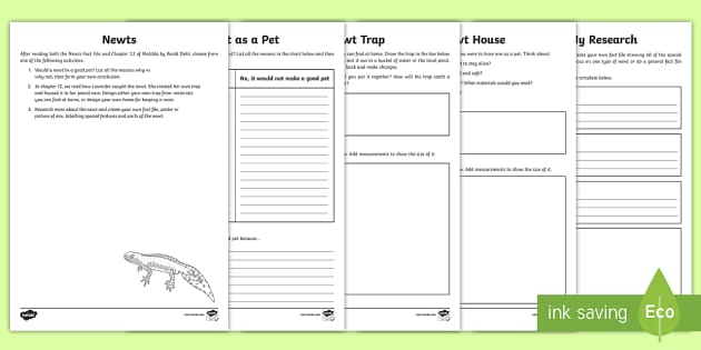 FREE! - Newts Worksheet / Worksheets To Support Teaching On Matilda ...