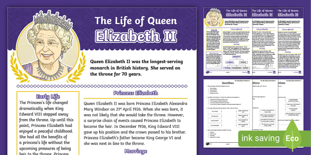 Free Queen Elizabeth Ii Reign And Life Ks2 Comprehension Activity 9892