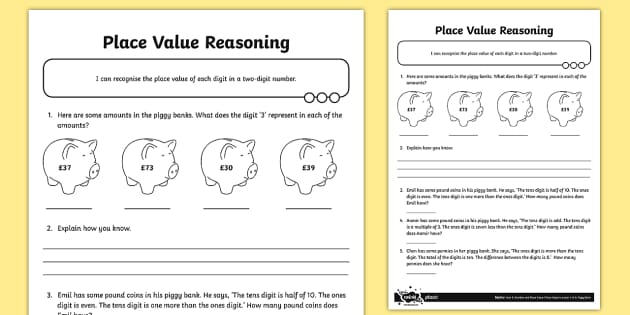 place value two digit reasoning worksheet worksheet