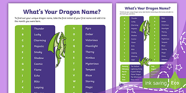 What's Your Dragon Name? Activity (teacher made) - Twinkl