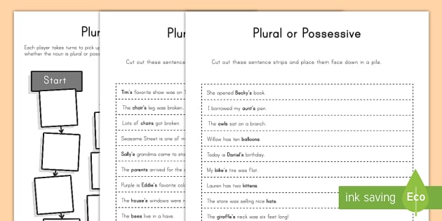 Possessive And Plural Noun Game Teacher Made