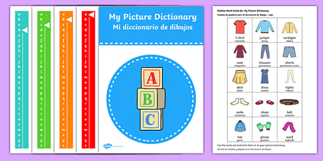 Dictionary Clothes Word Cards Pack Spanish Translation-translation