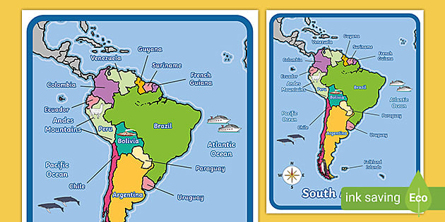 South America Map With Words and Pictures