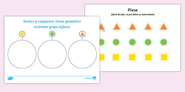 Sortare Sortare și comparare: Forme geometrice – Activitate grupa mijlocie
