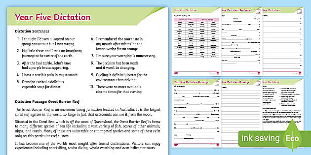 Year Five Dictation Passage and Sentences Assessment Pack