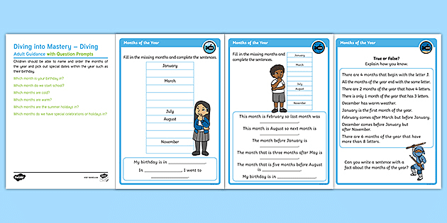 year 1 mastery dates months of the year activity cards