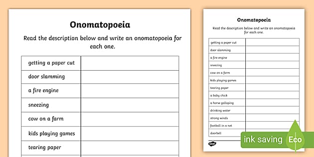 free onomatopoeia worksheet teacher made