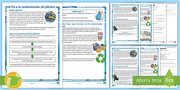 España márketing Pasteles Comprensión lectora por niveles: Fin a la contaminación del plástico