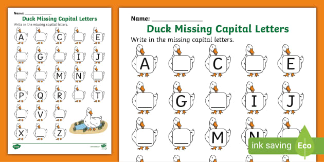 Duck Missing Capital Letters Worksheet Alphabet Twinkl