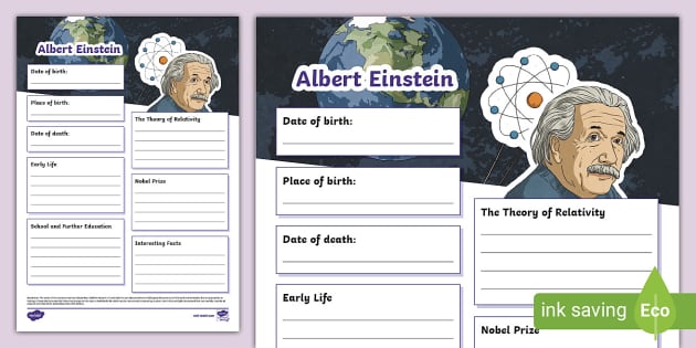 Albert Einstein Fact File Template Teacher Made Twinkl 8136