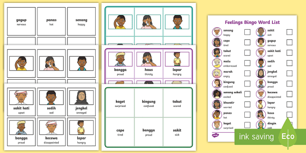 Indonesian Feelings And Emotions Bingo