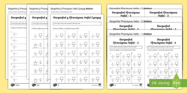 Taflenni Gweithgaredd Gwahaniaethol Darganfod Ffracsiynau Hafal