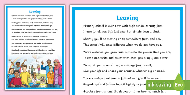Leaving School Poem - Year 6 Leavers - End of Year Resources