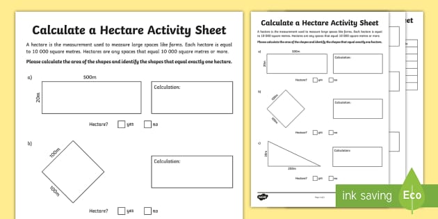 Druipend complicaties Minnaar Hectares Worksheet | Printable Primary Maths Resource