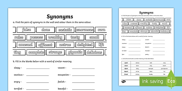 Synonyms E Matching pairs - Matching Pairs Worksheet - Quickworksheets