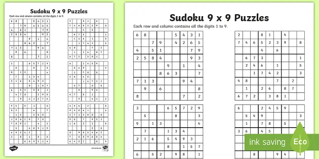 Printable Worksheets - 9 x 9 Sudoku Worksheet