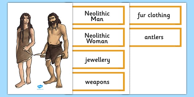 Stone Age Man and Woman Cut Out and Labels - Twinkl