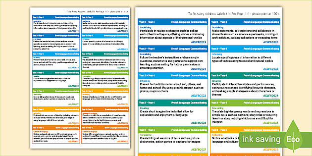 Australian Curriculum French 3-4 Learning Outcomes Stickers