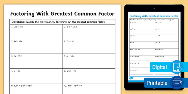 Greatest Common Factor Worksheets