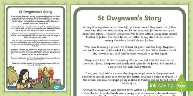 Teacher-made St Dwynwen Story Sheet (teacher made) - Twinkl