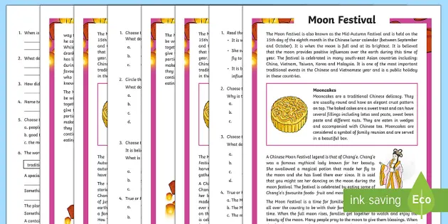 Moon　Differentiated　Festival　Reading　Comprehension　Activity-Australia