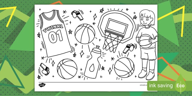 Basketball Doodle Colouring Page (Teacher-Made) - Twinkl