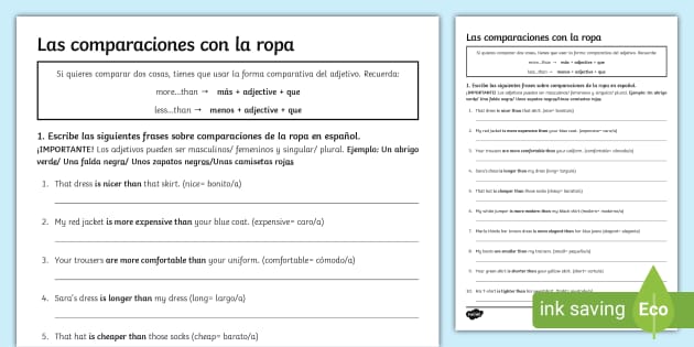 Comparative Practice with Clothes Worksheet (teacher made)