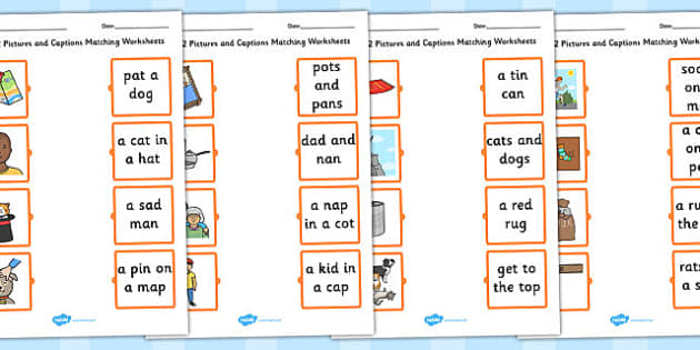 4 phonics worksheets phase twinkl Phase  Matching 2 Pictures 2 phase Captions and  Worksheets