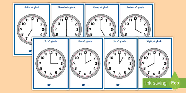 Posteri Arddangos Amser Clociau Fesul Awr (teacher made)