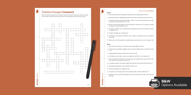 Chemical Change Crossword (Separate) (Teacher Made) Twinkl