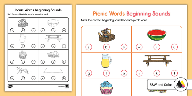Picnic Words Beginning Sounds Activity (Teacher-Made)