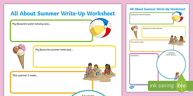 summer holiday write up worksheet seasons writing